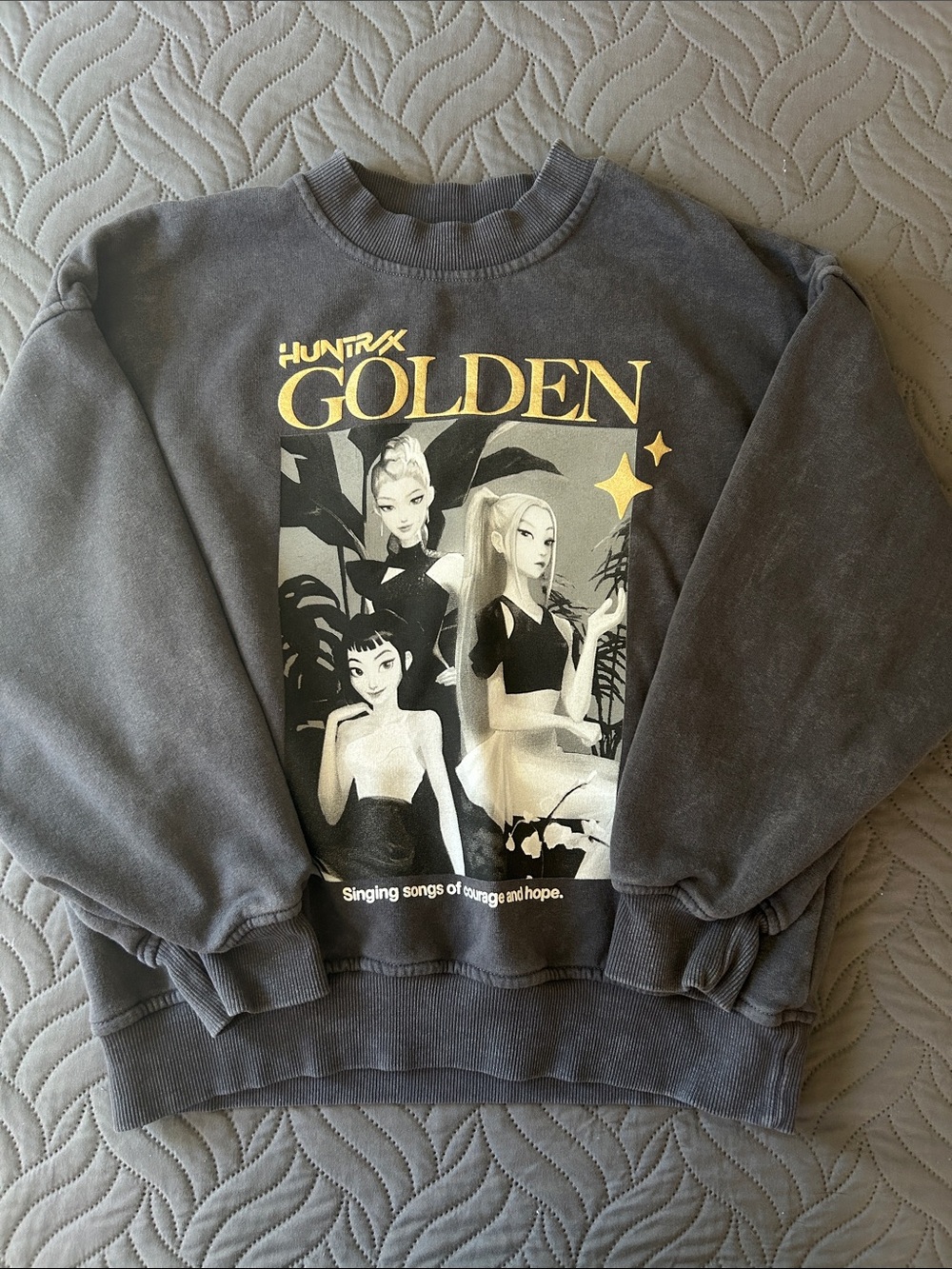 Golden Huntrix Graphic Charcoal Crewneck Sweatshirt